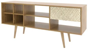 TV STAND 55" (MOQ 50)-ALMOND/PRINTED RATTAN