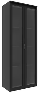 OFFICE CABINET WITH 02 GLASS DOORS-BLACK