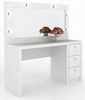 DRESSING TABLE WITH  DRAWERS, MIRROR AND LIGHTS-WHITE